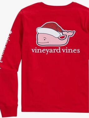 NWT Vineyard Vines Girls Glitter Santa Whale Long-Sleeve Pocket Tee-Size 6